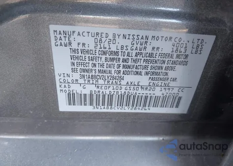 2020 Nissan Sentra Sv Xtronic Cvt z USA, uszkodzony, nr VIN 3N1AB8CV2LY284264